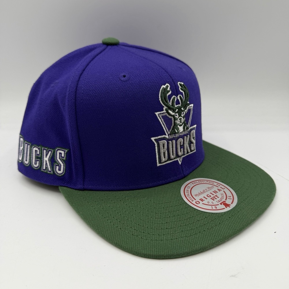 Mitchell & Ness Milwaukee Bucks Hat Cap Snapback‎ Adjustable Purple Original Fit